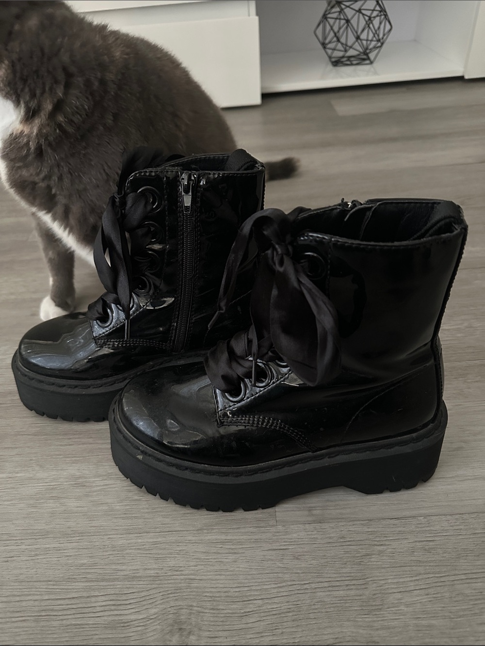 Forever 21 Black Platform Lace-Up Boots with Ribbon Laces